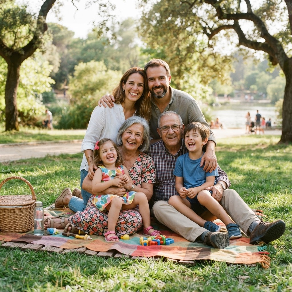 Familia compartiendo al aire libre